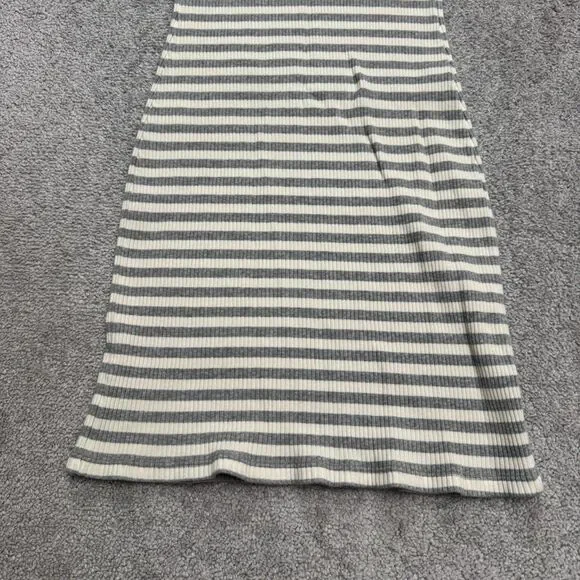 Theory Ribbed Knit Bodycon Midi Dress Womens XSP Gray White Striped Crew Neck - Picture 4 of 14